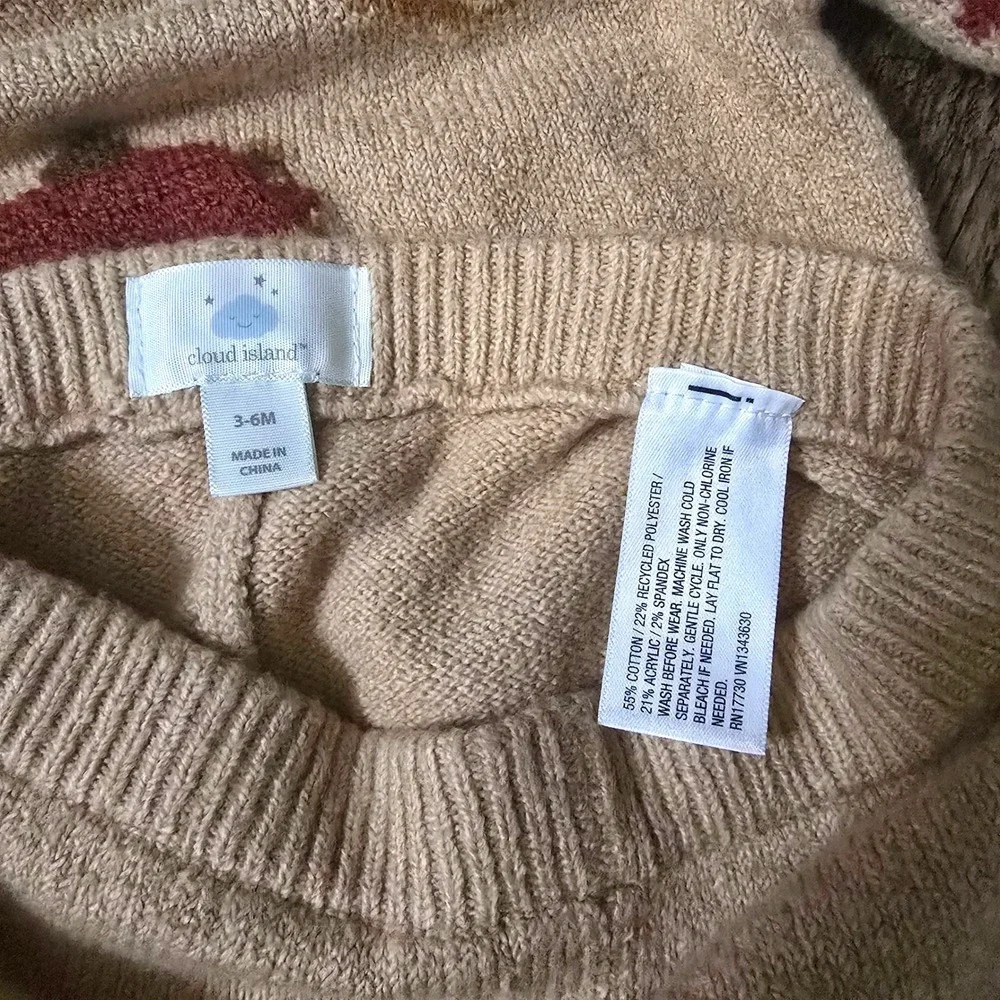CLOUD ISLAND Sweater Set Baby 3-6M Tan‎ Excellent Bear Graphic Knit Outfit